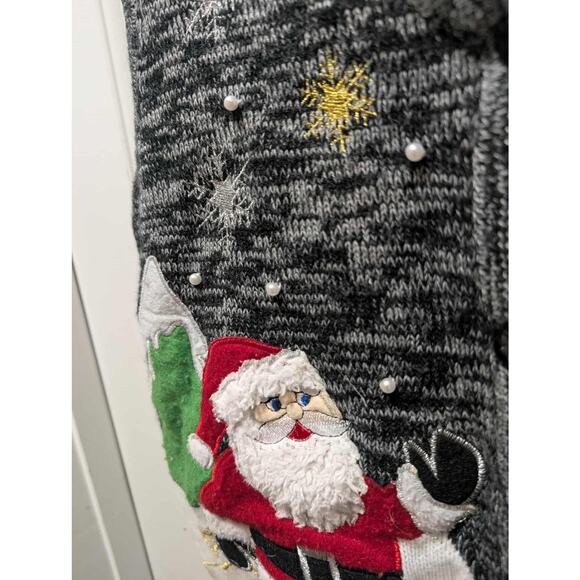 Ugly Christmas Sweater Vest Size S Santa Reindeer Gold Felt Rudolph Holiday Time - Picture 5 of 11